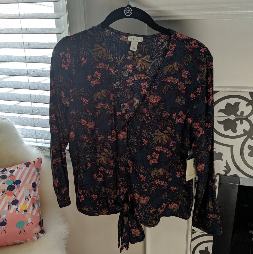 Nwt Hinge Button Down Tie Front Blouse - image 1